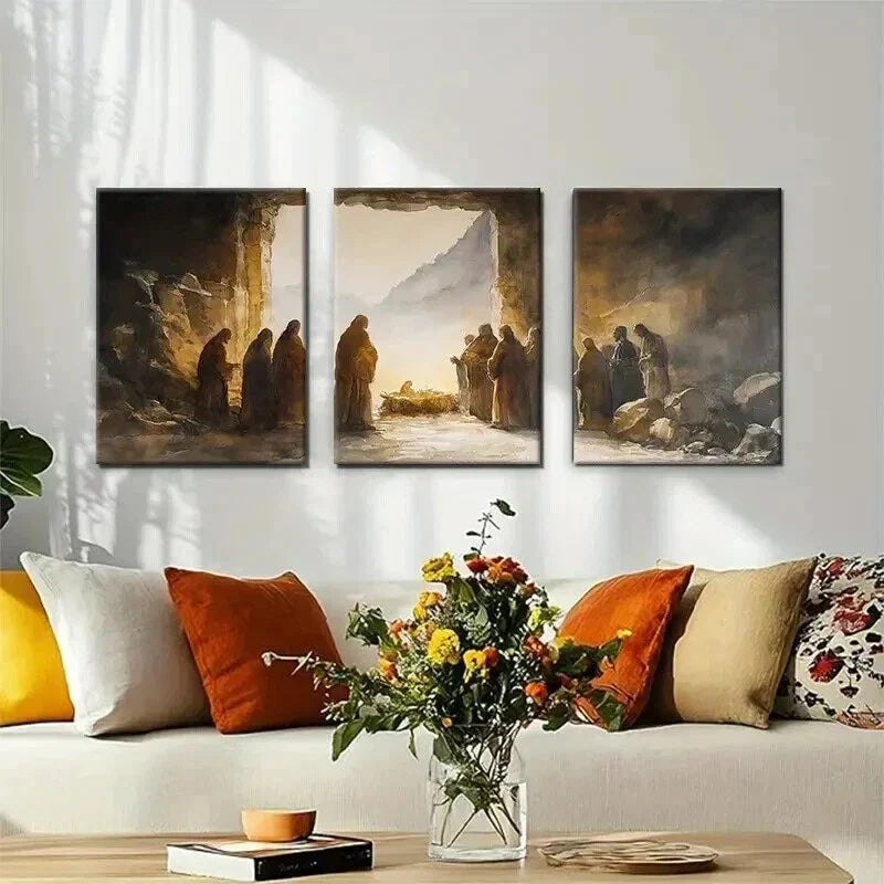 3pcs Warm Hues Faith-Based Inspirational Perfect Wall Art Set Canvas Framed 40x60cm - High Quality Print 100% Australian Made Wall Canvas Ready to Hang
