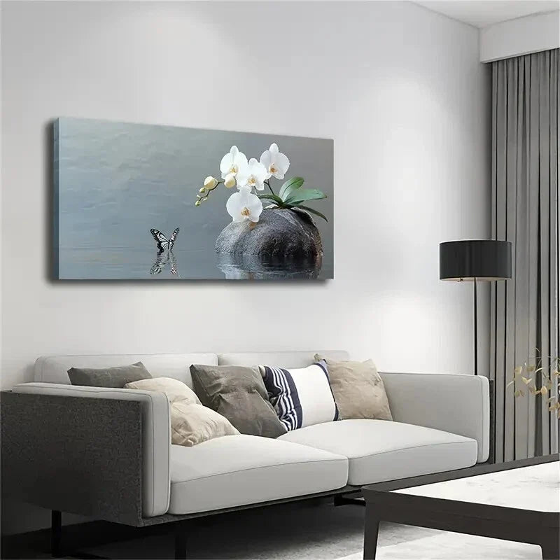 Elegant White Orchid Growth Wall Art Canvas Office Home Room Framed 120x60cm