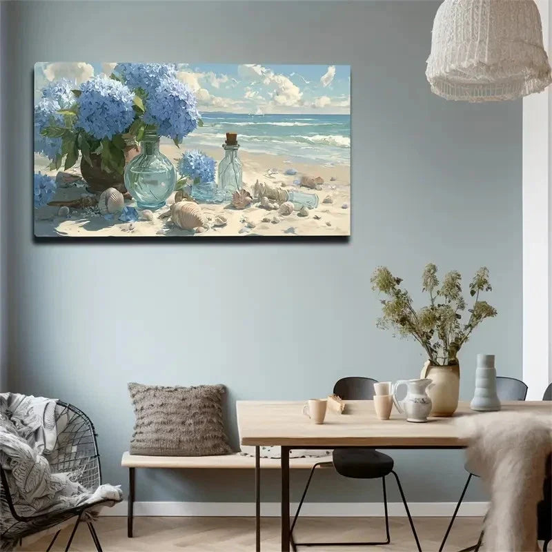 Modern Ocean Shells Soft Blue Wall Art Canvas Office Home Room Framed 120x60cm