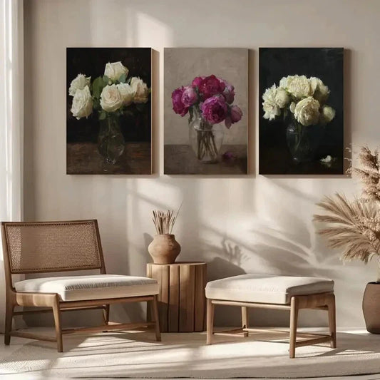 3pcs Dark & Moody Floral Vintage Roses Metal Print Ready to Hang Art