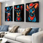 3pcs Vibrant Blue & Red Cowboy-Themed Dog Wall Art Set Canvas Framed 40x60cm - High Quality Print 100% Australian Made Wall Canvas Ready to Hang