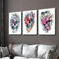 3pcs Vibrant Floral Skull Decoration Wall Art Set Canvas Framed 40x60cm - High Quality Print 100% Australian Made Wall Canvas Ready to Hang