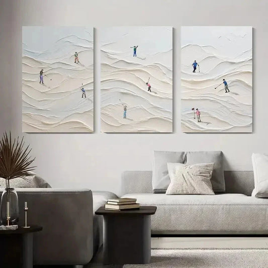 3pcs Golf Course Scene Sand with Golf Players Metal Print Ready to Hang Art