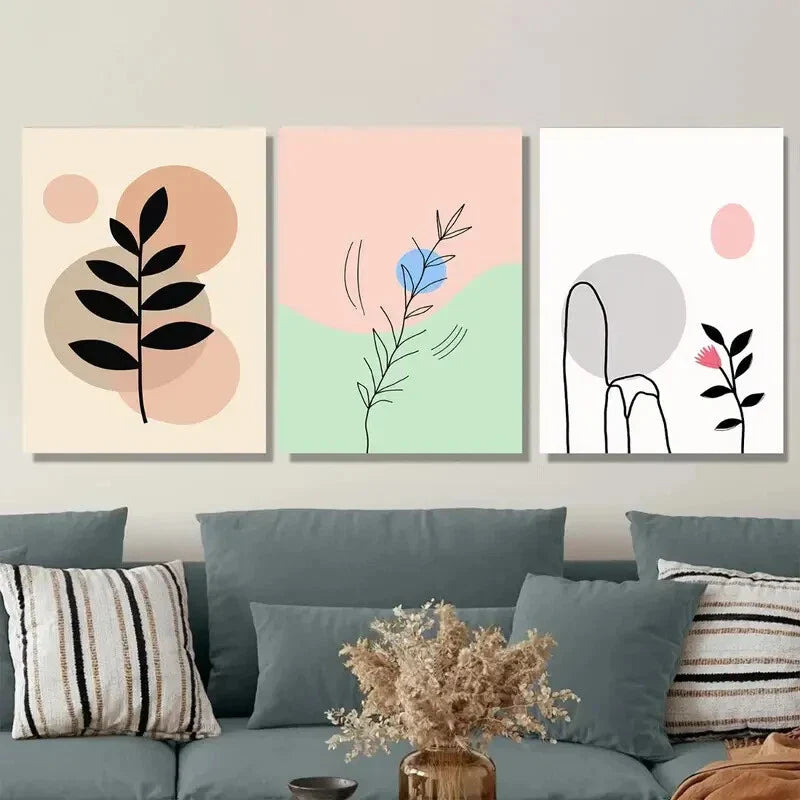 3pcs Modern Abstract Botanical Illustrations Wall Art Set Canvas Framed 40x60cm - High Quality Print 100% Australian Made Wall Canvas Ready to Hang