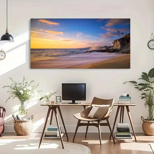 Vibrant Sunset Beach Scene Wall Art Canvas Office Home Room Framed 120x60cm