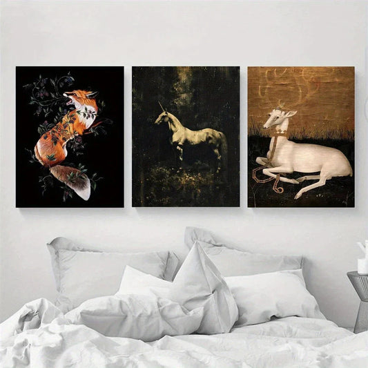 3pcs Spring Summer Goat Themed Artwork Metal Print Ready to Hang Art