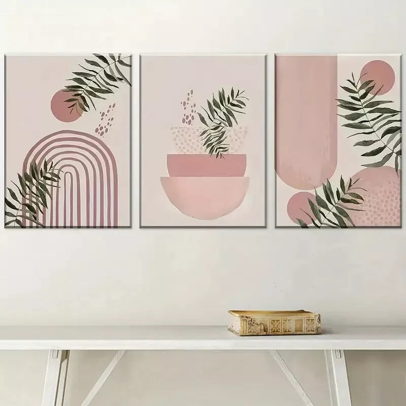 3pcs Geometric Line Art Featuring Natural Wall Art Set Canvas Framed 40x60cm - High Quality Print 100% Australian Made Wall Canvas Ready to Hang