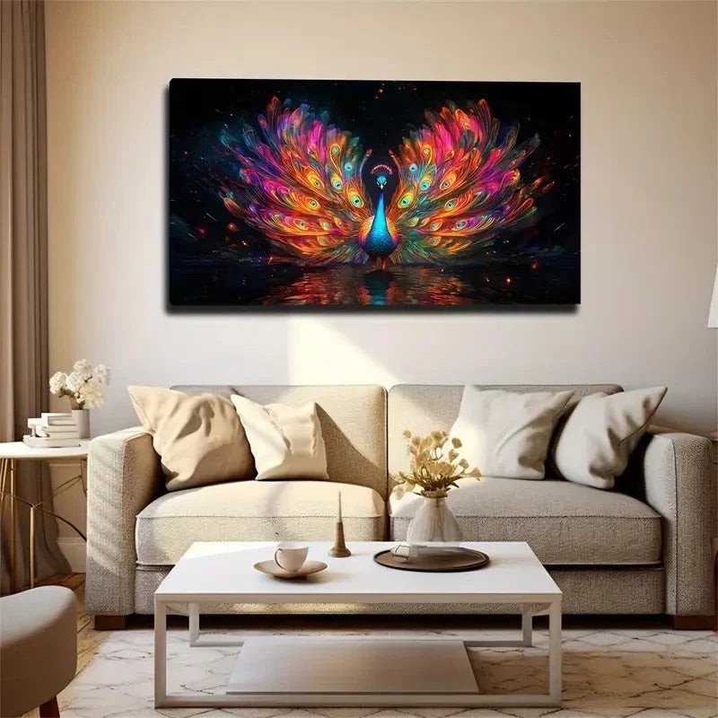 Vibrant Feather Design Colorful Wall Art Canvas Office Home Room Framed 120x60cm