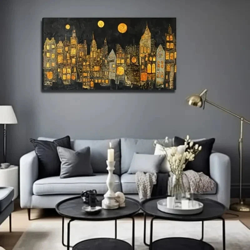 Lights Of The Night Wall Art Canvas Office Home Room Framed 80x45cm