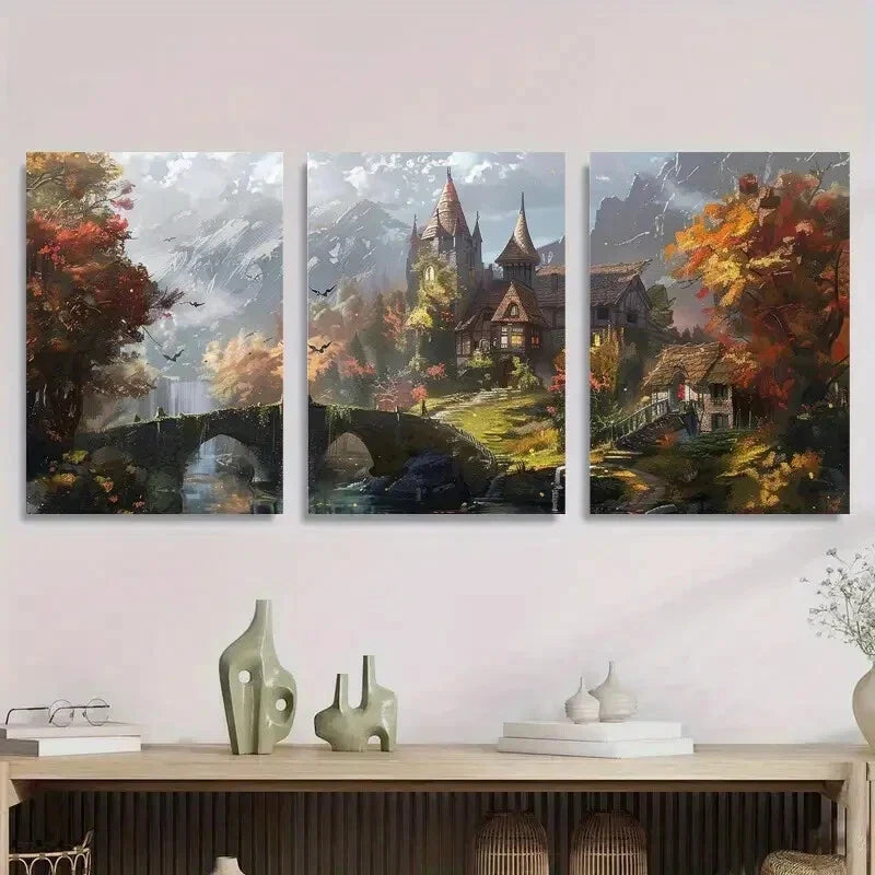 3pcs Dreamy Autumn Scenery, Nature Metal Print Ready to Hang Art