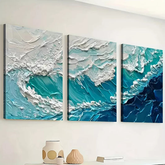 3pcs Modern Elegant Stylish Abstract Ocean Wave Wall Art Set Canvas Framed 40x60cm - High Quality Print 100% Australian Made Wall Canvas Ready to Hang