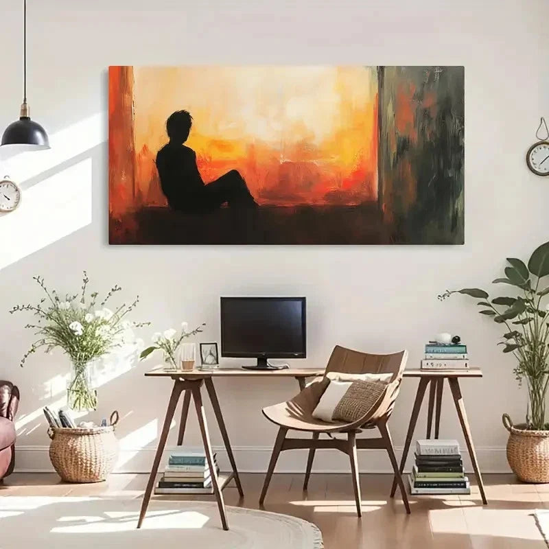 Contemplation Silhouette Sun Wall Art Canvas Office Home Room Framed 120x60cm