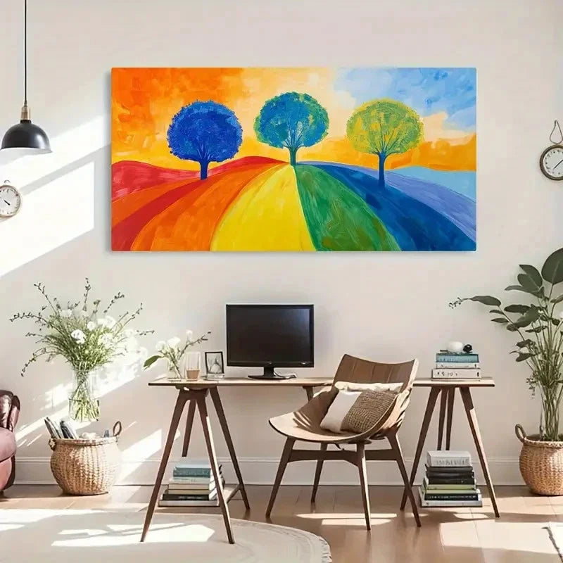 Vibrant Tree Landscape Colorful Wall Art Canvas Office Home Room Framed 120x60cm