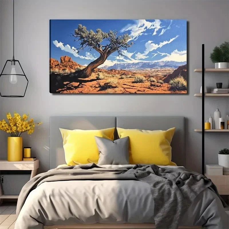 Big Tree Gobi Blue Sky Wall Art Canvas Office Home Room Framed 120x60cm