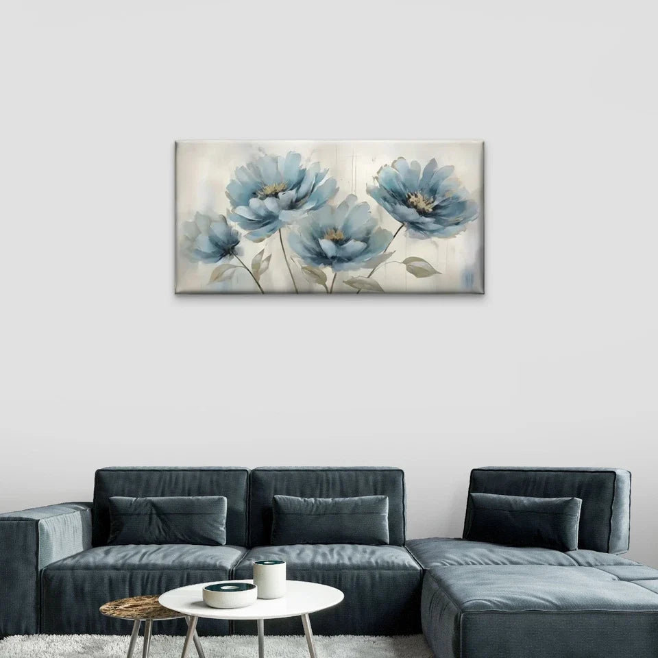Blue White Flowers Wall Art Canvas Office Home Room Framed 120x60cm