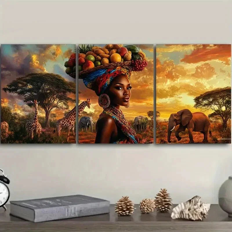 3pcs African Beauty Canvas Wall Art Set Canvas Framed 40x60cm - High Quality Print 100% Australian Made Wall Canvas Ready to Hang