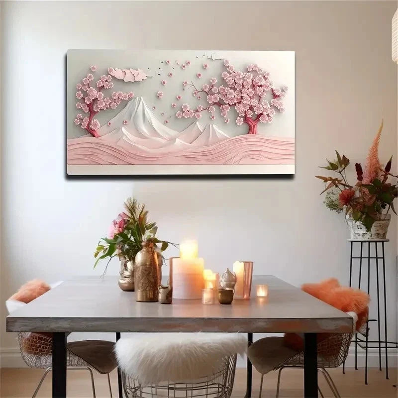 Cherry Trees Mountains Clouds Wall Art Canvas Office Home Room Framed 120x60cm