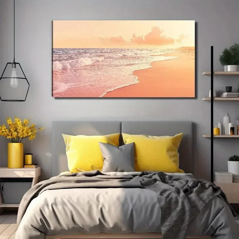 Beach & Ocean Waves Wall Art Canvas Office Home Room Framed 80x45cm