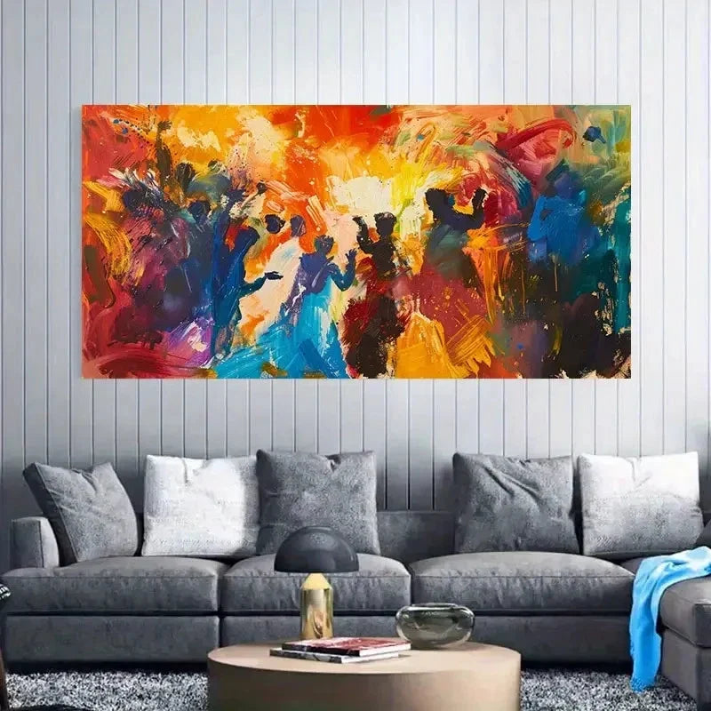 Retro Tribal Bonfire Festival Wall Art Canvas Office Home Room Framed 120x60cm