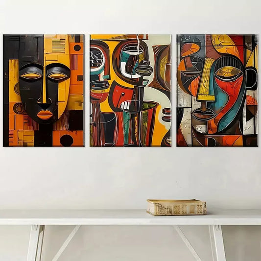 3pcs Modern Abstract Geometric Portrait Wall Art Set Canvas Framed 40x60cm - High Quality Print 100% Australian Made Wall Canvas Ready to Hang