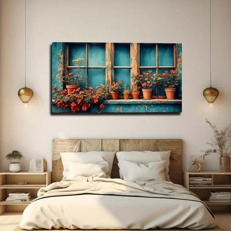 Roses Windowsill Wall Art Canvas Office Home Room Framed 80x45cm