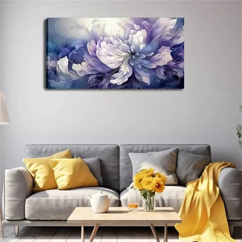 Unique Floral Design Feather Wall Art Canvas Office Home Room Framed 80x45cm