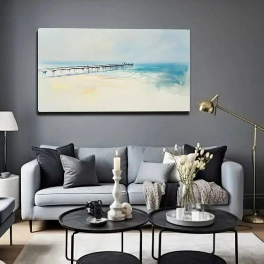 Ocean Pier Beach Aesthetic Wall Art Canvas Office Home Room Framed 120x60cm
