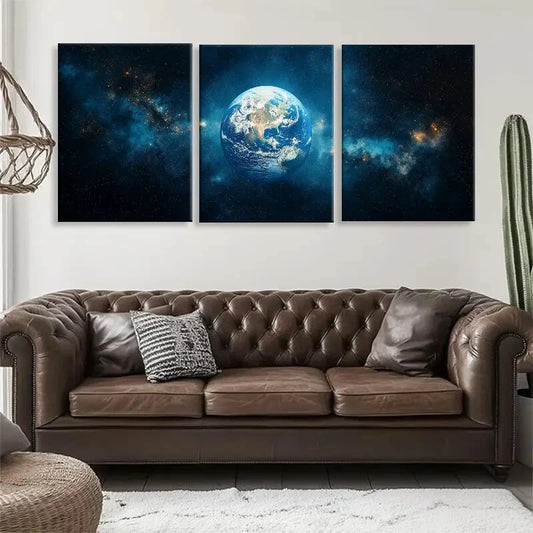 3pcs Stunning Cosmic View of the Earth Perfect Wall Art Set Canvas Framed 40x60cm - High Quality Print 100% Australian Made Wall Canvas Ready to Hang