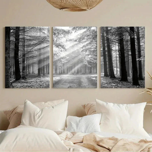 3pcs Black And White Forest Landscape Metal Print Ready to Hang Art