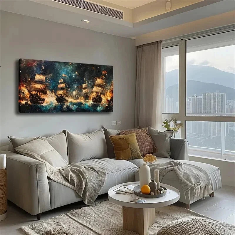 Vintage Sailing Ships Abstract Wall Art Canvas Office Home Room Framed 120x60cm