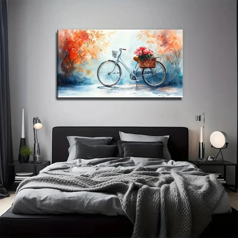 Vibrant Bicycle Flowers Wall Art Canvas Office Home Room Framed 120x60cm