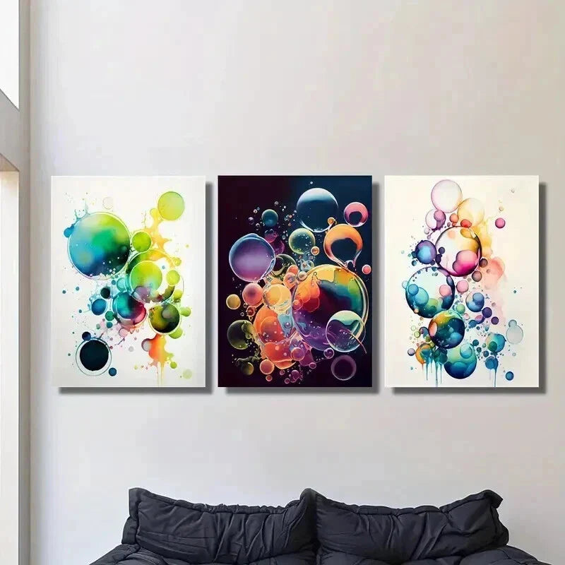 3pcs Colorful Abstract Bubble Decoration Wall Art Set Canvas Framed 40x60cm - High Quality Print 100% Australian Made Wall Canvas Ready to Hang