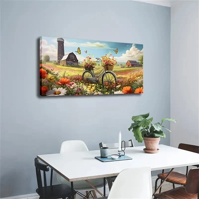Basket Filled With Wildflower Wall Art Canvas Office Home Room Framed 80x45cm