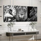 3pcs Vintage Black Animal Monkey Lion & Gorilla Wall Art Set Canvas Framed 40x60cm - High Quality Print 100% Australian Made Wall Canvas Ready to Hang