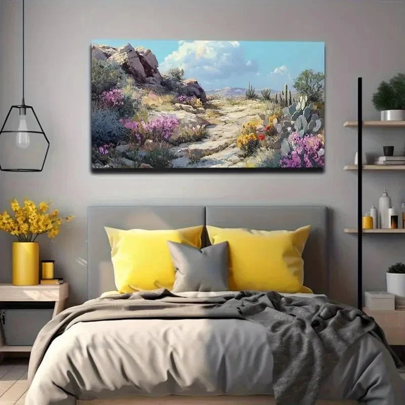 Mountain Pathway And Wildflower Wall Art Canvas Office Home Room Framed 120x60cm