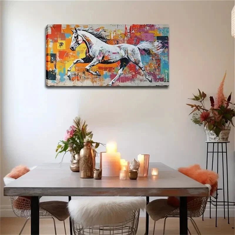 A White Horse Running Brightly Wall Art Canvas Office Home Room Framed 120x60cm