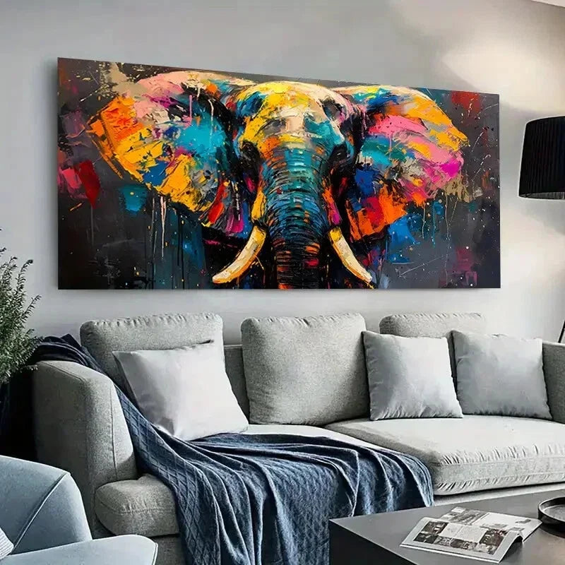 Colorful Abstract Elephant Wall Art Canvas Office Home Room Framed 80x45cm