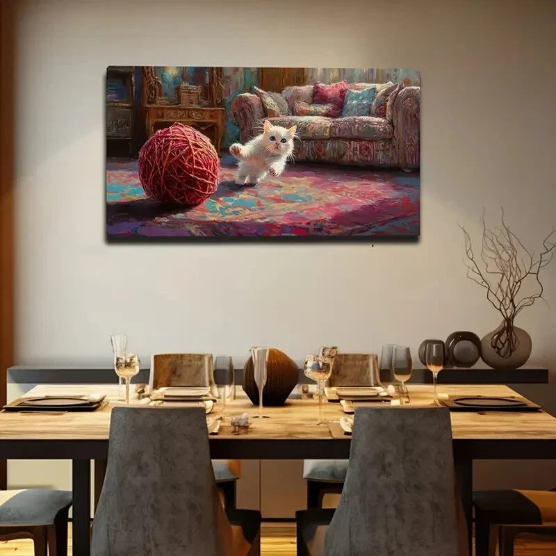 A Scene of a Little White Cat Wall Art Canvas Office Home Room Framed 120x60cm