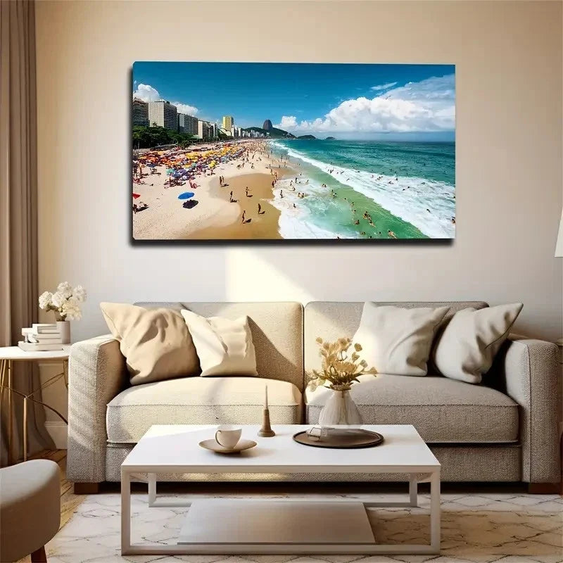 Rio De Janeiro Beach Wall Art Canvas Office Home Room Framed 80x45cm