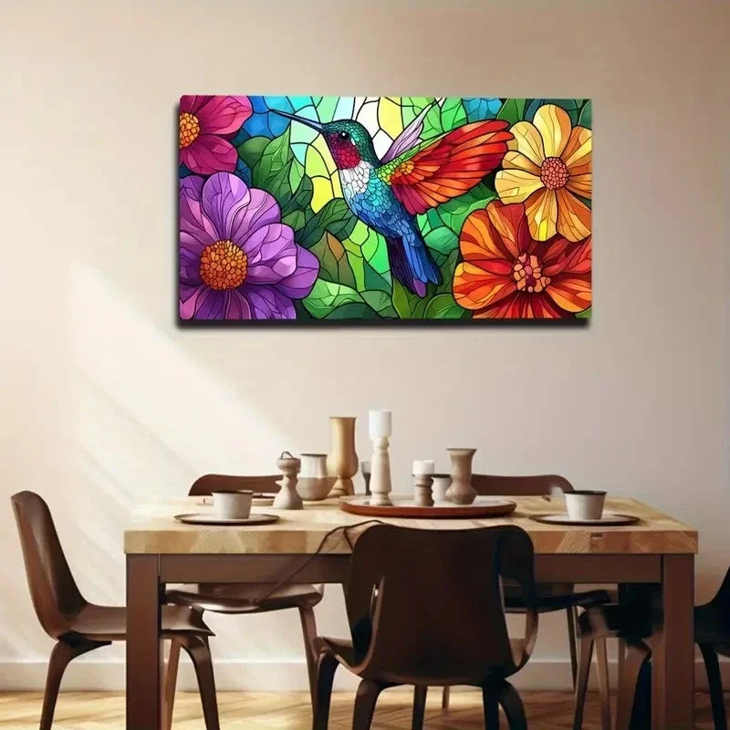 Vibrant Hummingbird Abstract Wall Art Canvas Office Home Room Framed 120x60cm