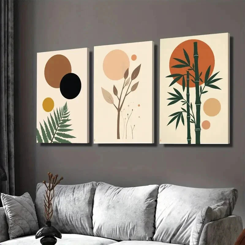 3pcs Modern Abstract Botanical Nature Geometric Wall Art Set Canvas Framed 40x60cm - High Quality Print 100% Australian Made Wall Canvas Ready to Hang