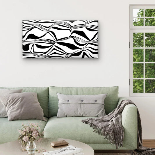 Black & White Abstract Geometric Art Wall Art Canvas Office Home Framed 80x45cm