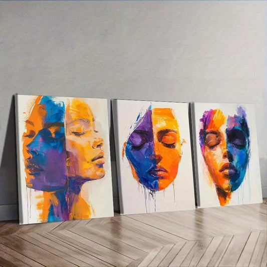 3pcss Abstract Face Canvas Colorful Wall Art Set Canvas Framed 40x60cm - High Quality Print 100% Australian Made Wall Canvas Ready to Hang