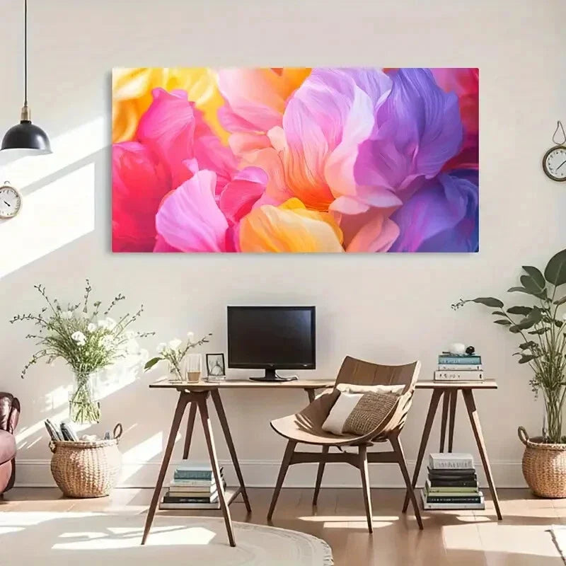 Vibrant Floral Brushstrokes Wall Art Canvas Office Home Room Framed 120x60cm