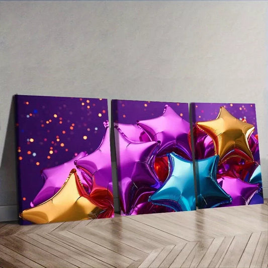 3pcs Star-Shaped Balloons Colorful Wall Art Set Canvas Framed 40x60cm - High Quality Print 100% Australian Made Wall Canvas Ready to Hang