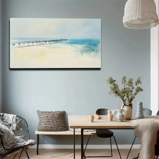 Ocean Pier Beach Aesthetic Wall Art Canvas Office Home Room Framed 120x60cm