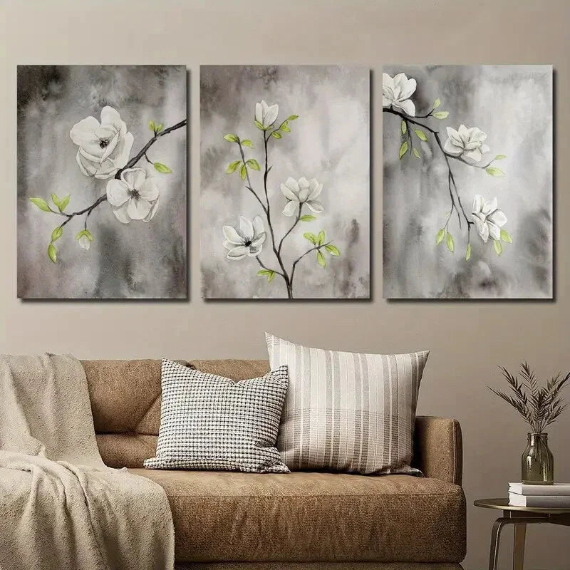 3pcs Dark Preppy Botanical Floral Wall Art Set Canvas Framed 40x60cm - High Quality Print 100% Australian Made Wall Canvas Ready to Hang