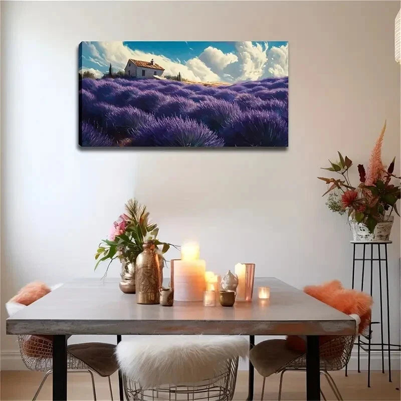 A Small House Lavender Field Wall Art Canvas Office Home Room Framed 120x60cm