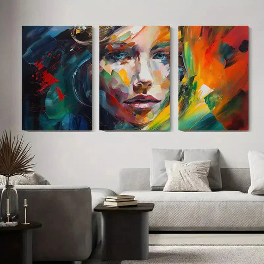 3pcs Colorful Abstract Woman Portrait Metal Print Ready to Hang Art