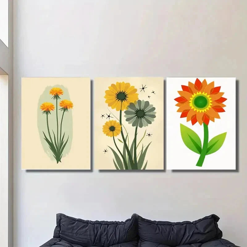 3pcs Vibrant Yellow & Orange Botanical Metal Print Ready to Hang Art